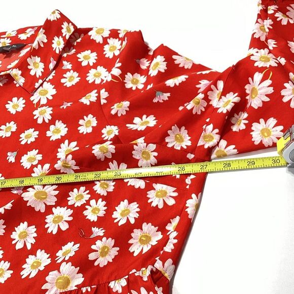 Simply Be Red Floral Dress Long Sleeve MIDI Flowy Dress Plus Size 20 - Picture 8 of 12